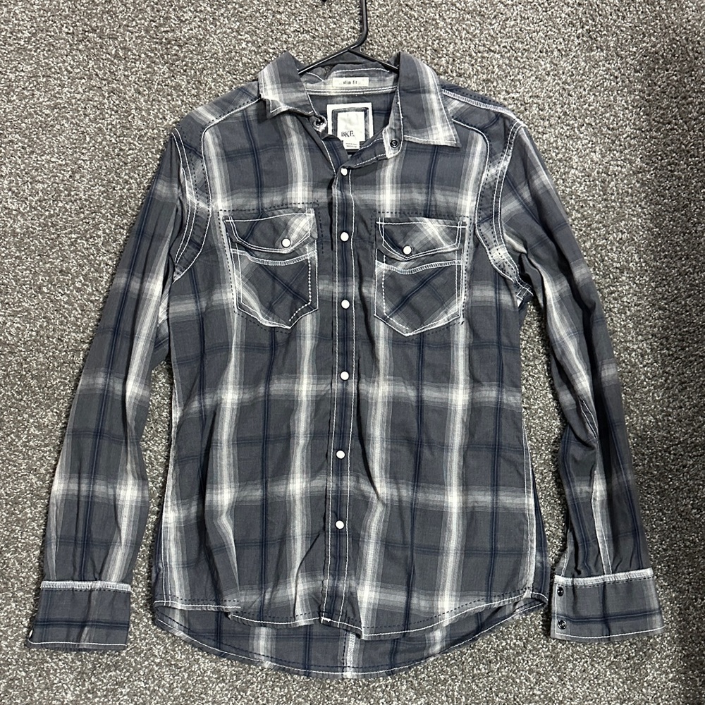 BKE Men's Slim Fit Plaid Button-Up Shirt